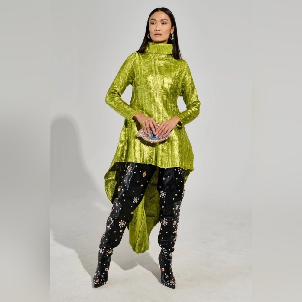 AKIRA BACK TO DECEMBER High-Low Metallic Sweater Dress SZ L/XL - Picture 2 of 7